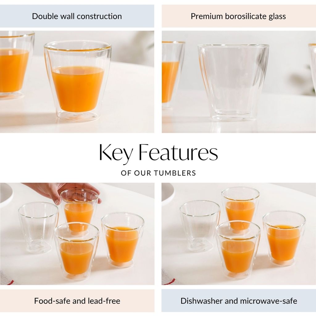 Double Walled Borosilicate Tumblers Set Of 4 250ml