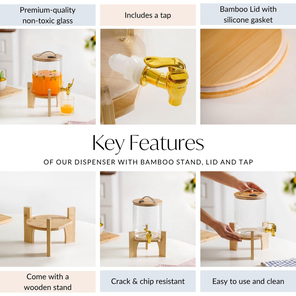 Drinks Dispenser With Bamboo Stand 3600ml