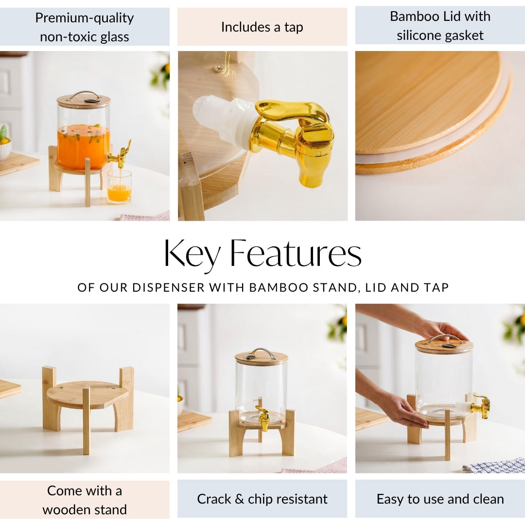 Drinks Dispenser With Bamboo Stand 3600ml