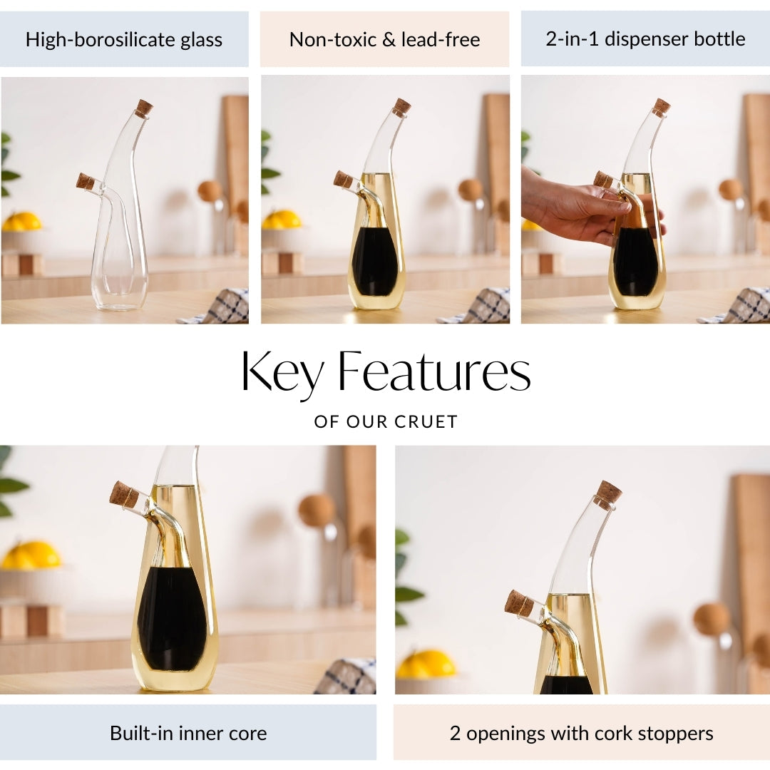 Droplet Style Two In One Balsamic Vinegar Oil Glass Bottle