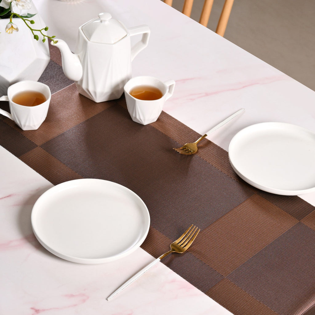 Dual Tone Reversible Table Runner Brown 180x30cm