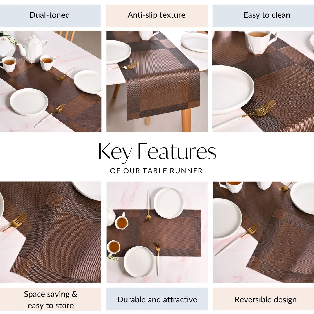 Dual Tone Reversible Table Runner Brown 180x30cm