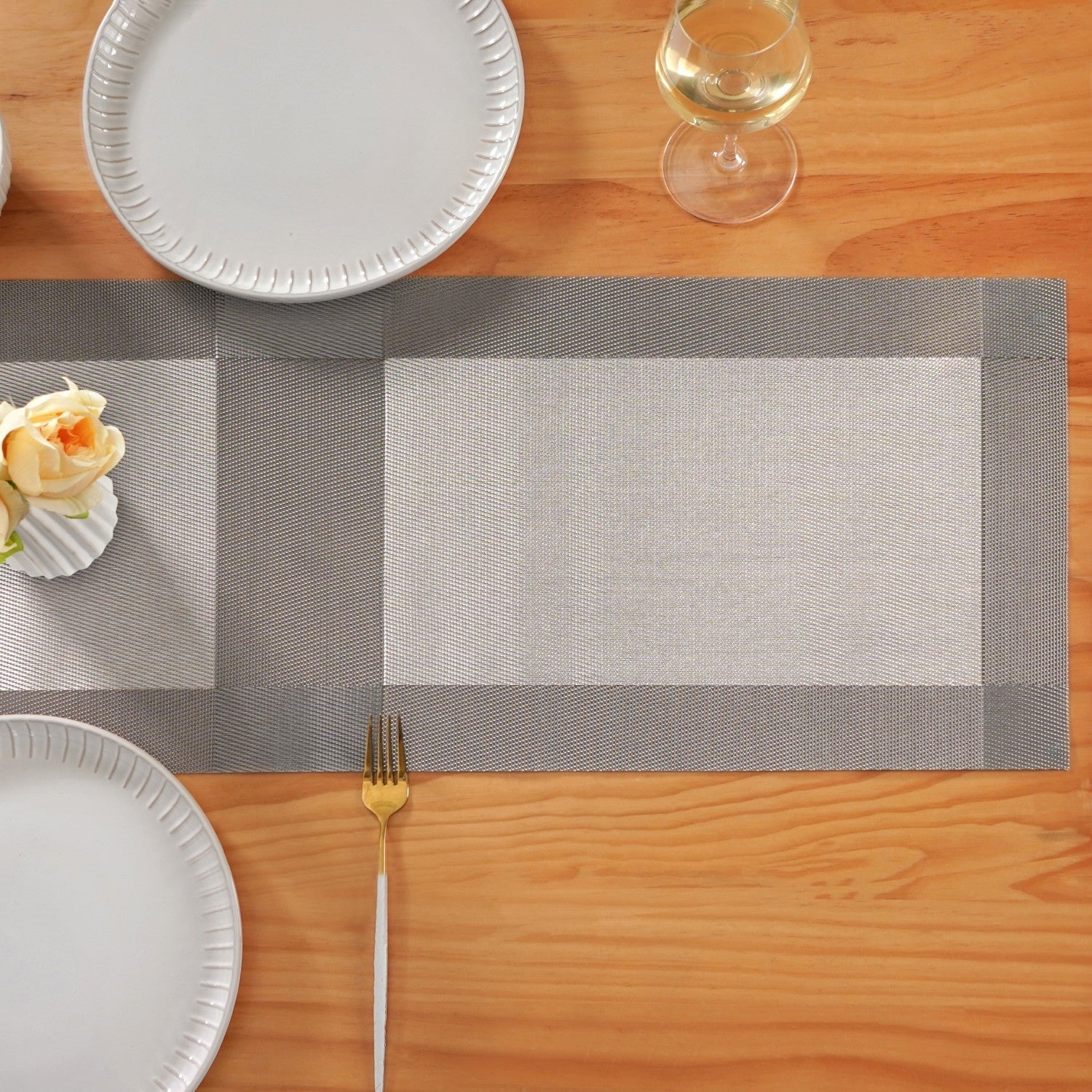 Dual Tone Reversible Table Runner Silver 180x30cm