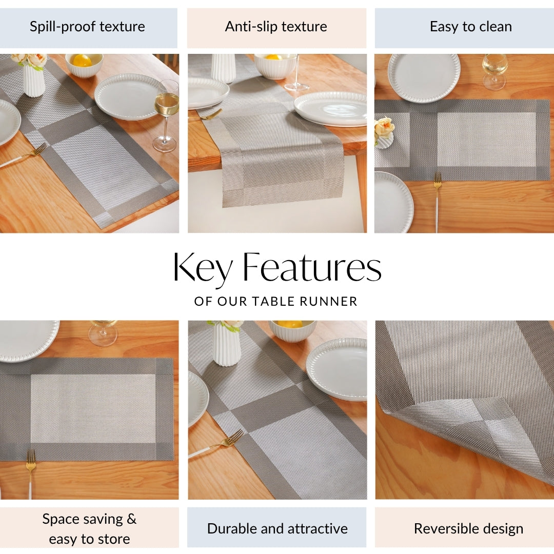 Dual Tone Reversible Table Runner Silver 180x30cm