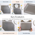 Dual Tone Grey Reversible Dining Table Mats Set Of 6