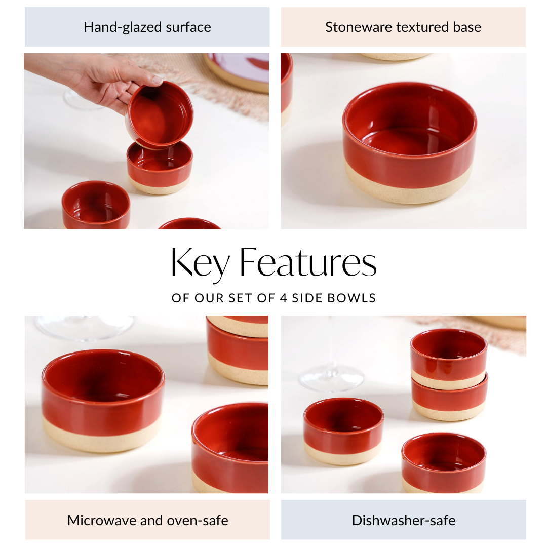 Glazed Ceramic Bowls Set Of 4 Amber Clay 150ml