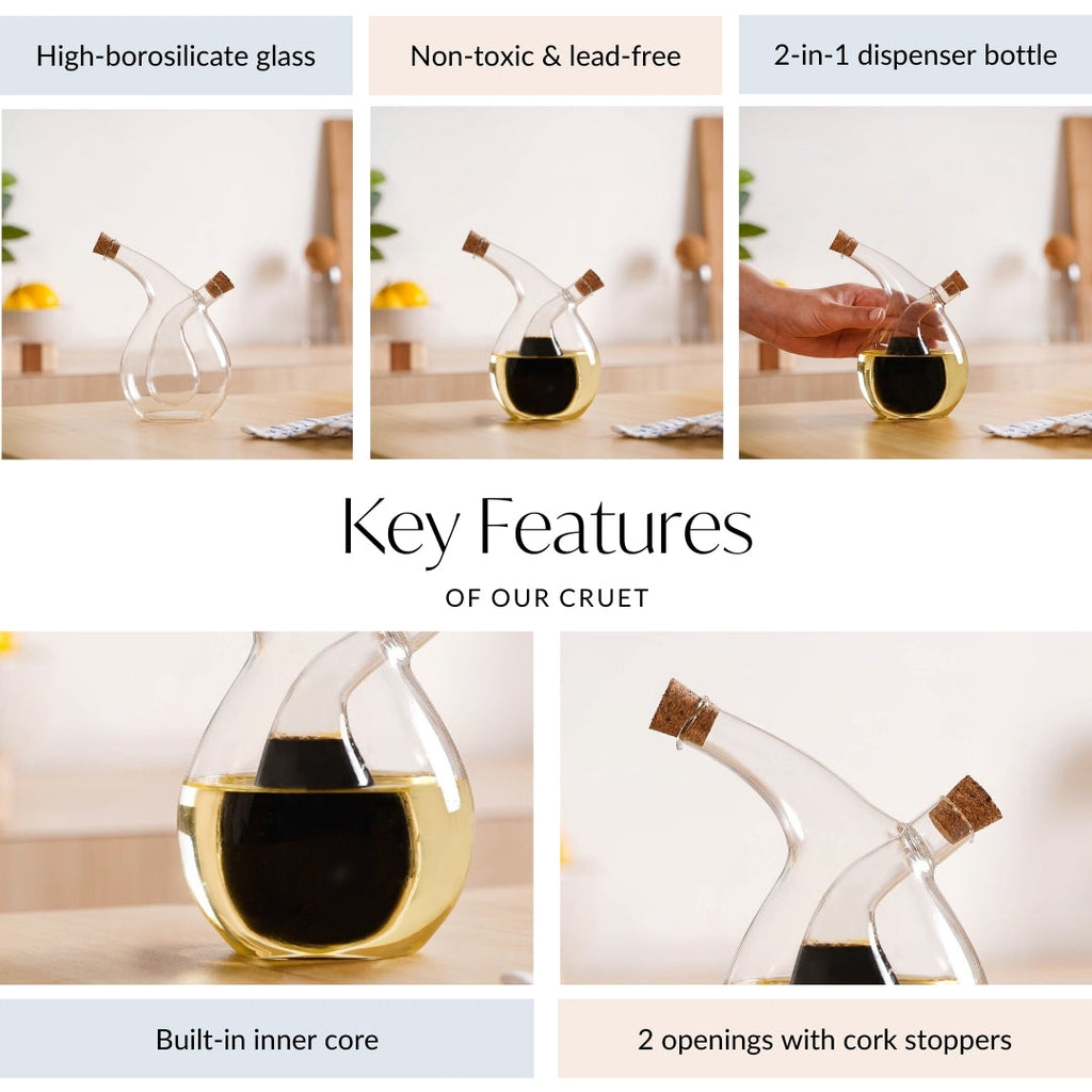 Dual Drop Design Glass Cruet Dispenser For Infused Oils