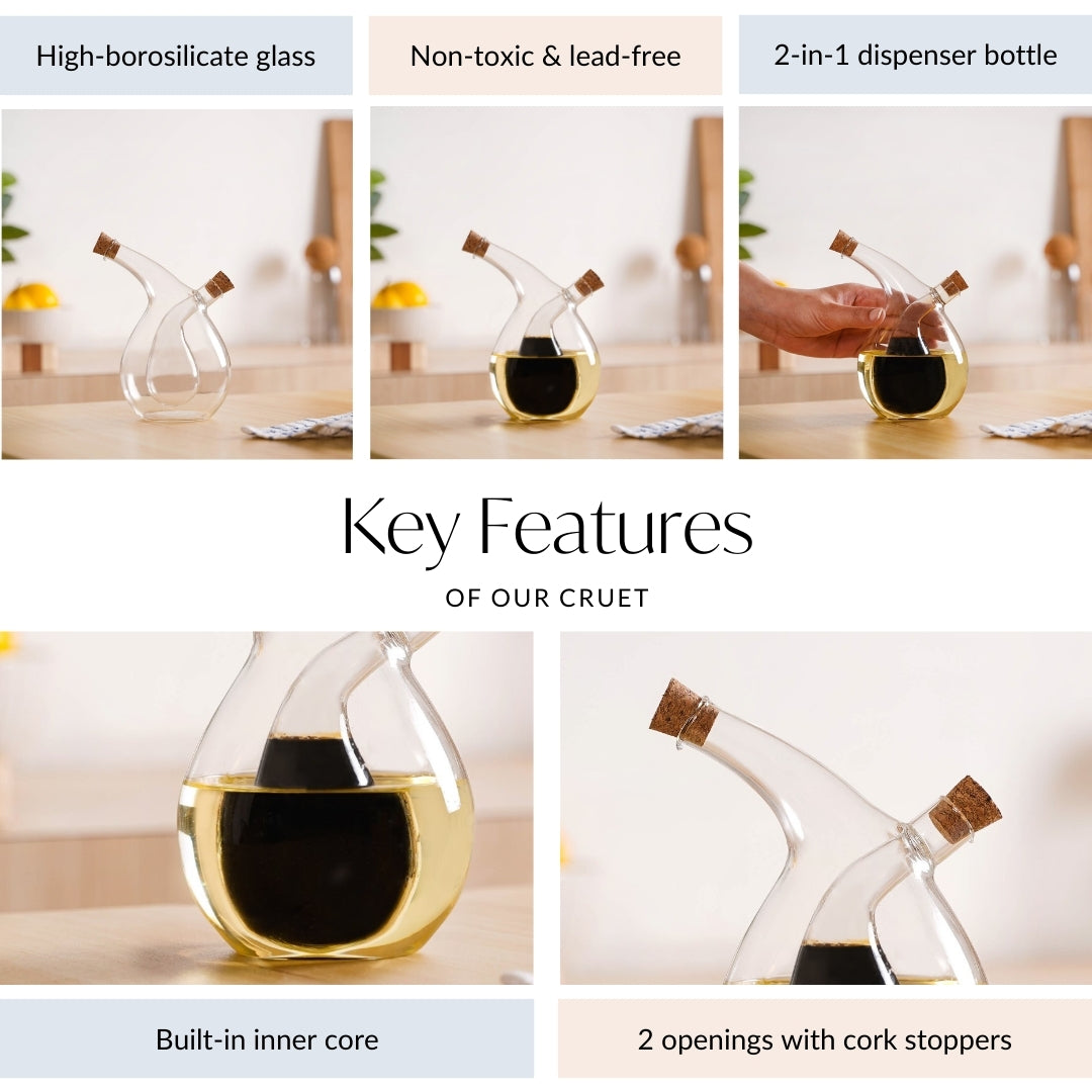 Dual Drop Design Glass Cruet Dispenser For Infused Oils