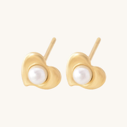 Pearl Heart Stud Earrings