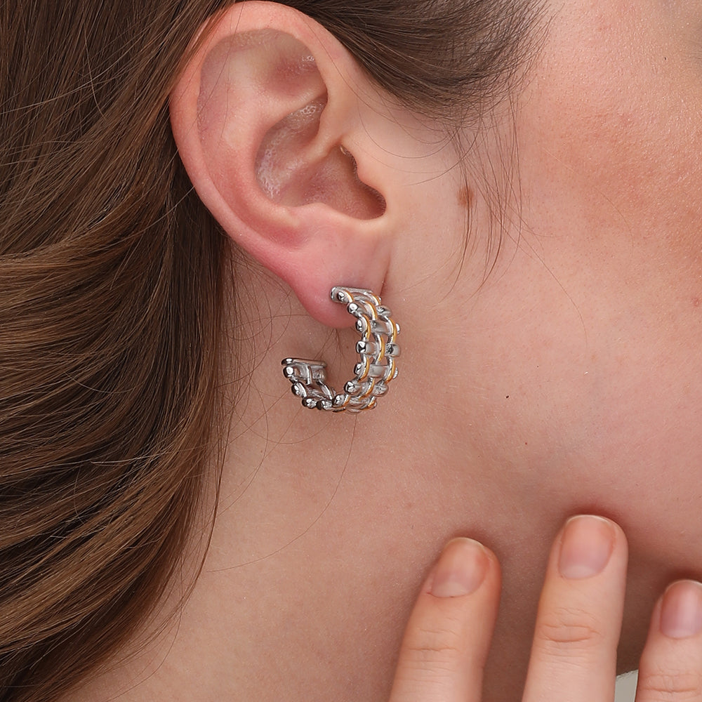 Dazzling Chain Hoop Earrings- 18k White Gold Plated