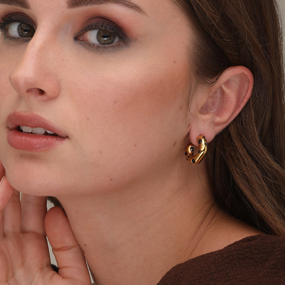 Black Stones Hoop Earrings