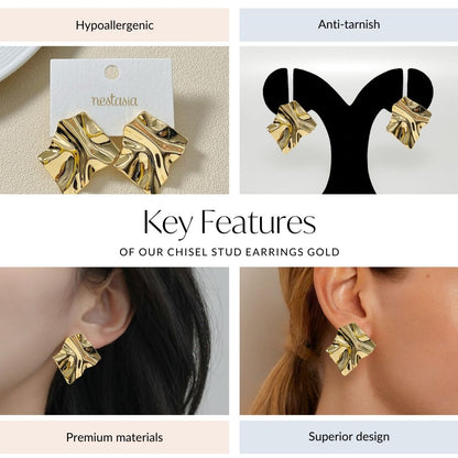 Chisel Stud Earrings Gold