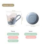 Serene Tropics Ceramic Tea Cup And Saucer Set Of 4 Blue 225ml