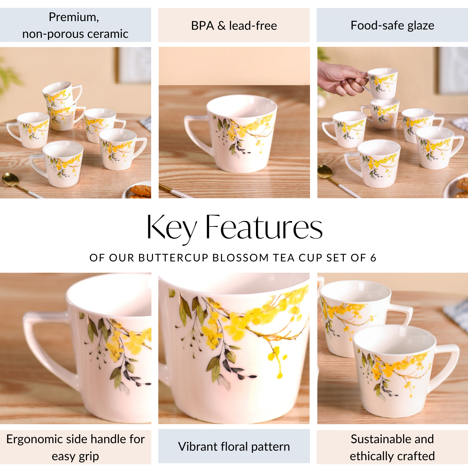 Buttercup Blossom Tea Cup Set Of 6 150ml