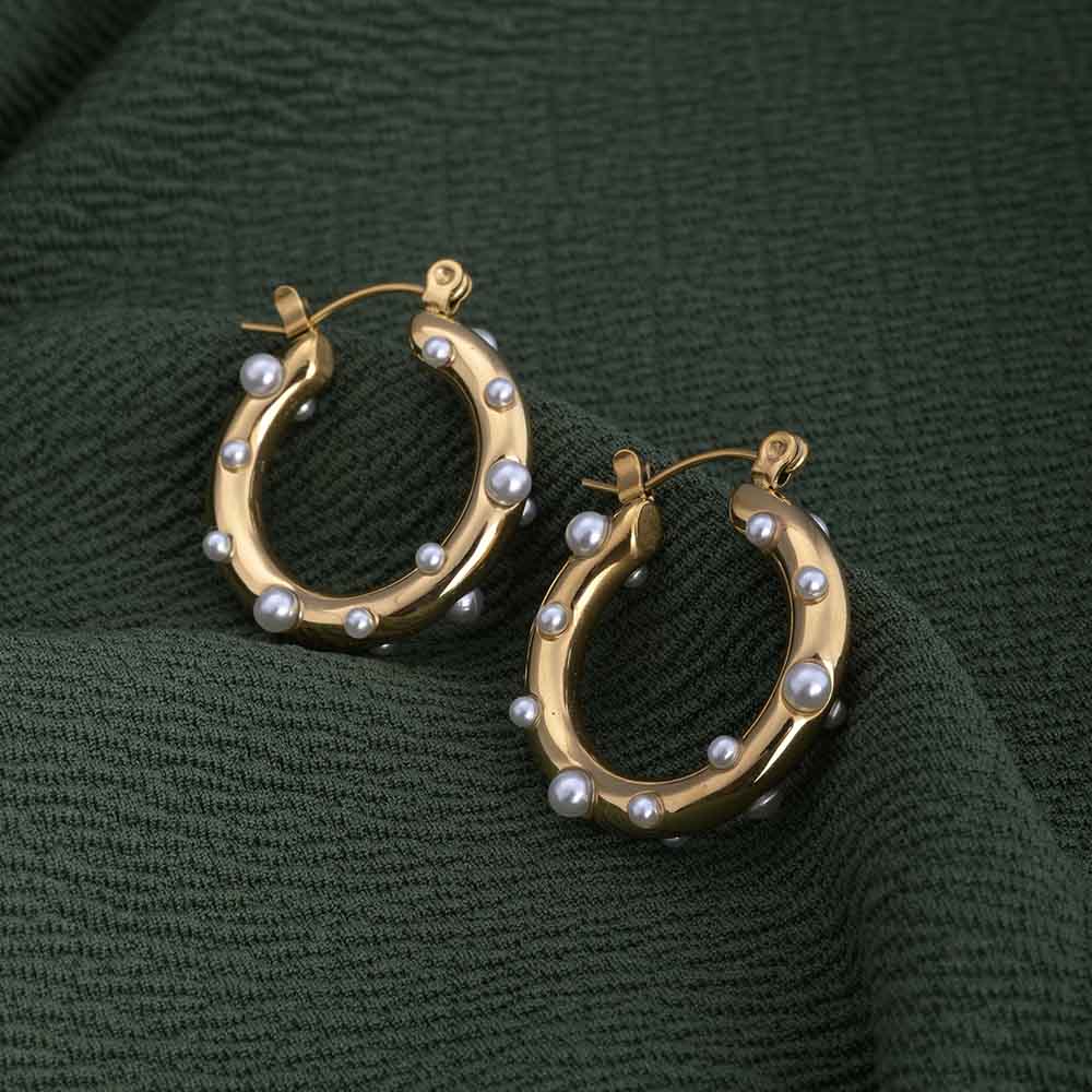 Pearl Studded Hoop Earrings