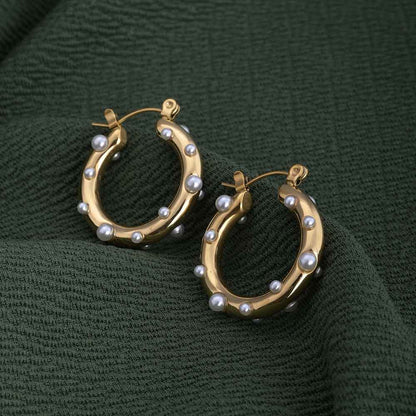 Pearl Studded Hoop Earrings