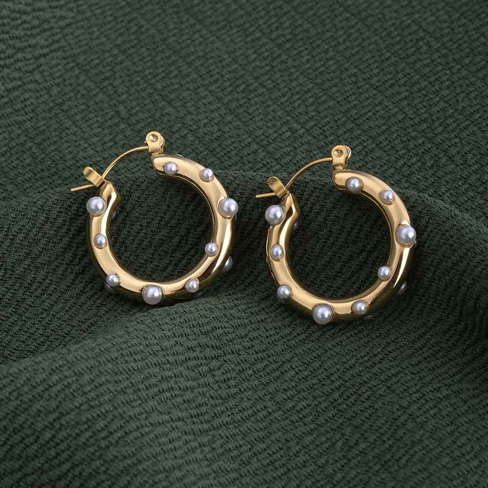 Pearl Studded Hoop Earrings