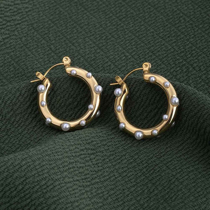 Pearl Studded Hoop Earrings