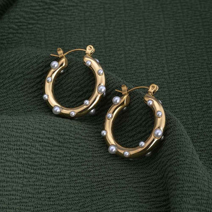 Pearl Studded Hoop Earrings