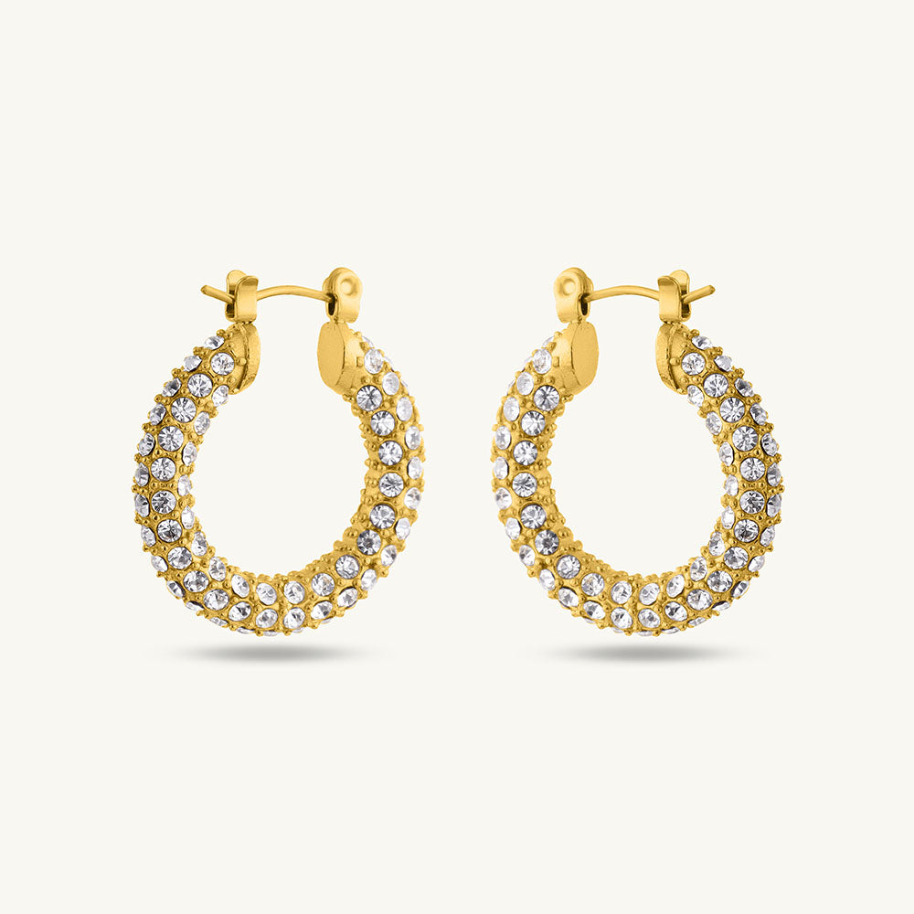 Diamond Studded Hoop Earrings & Sparkling Line Bangle Bracelet Combo Set