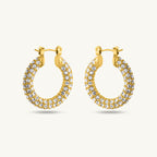 Diamond Studded Hoop Earrings & Sparkling Line Bangle Bracelet Combo Set