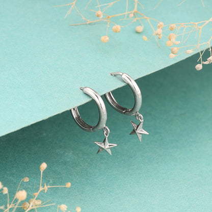 Silver Hanging Star Hoop Earring