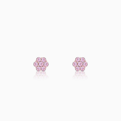 Rose Gold Baby Pink Flower Stud Earrings