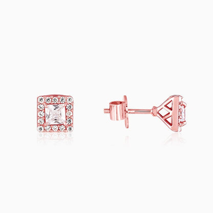 Rose Gold Zircon Square Halo Earrings