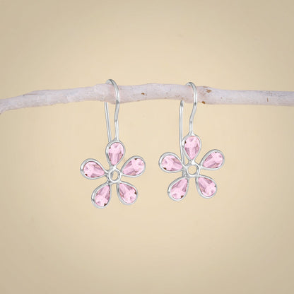 Silver Pink Dahlia Earrings