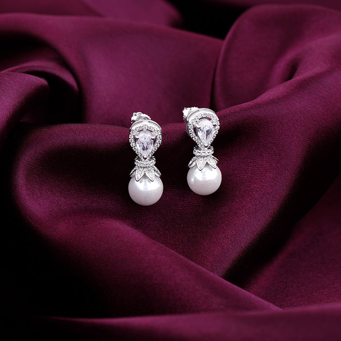 Zircon Pearl Drop Earrings
