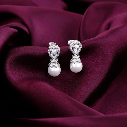 Zircon Pearl Drop Earrings