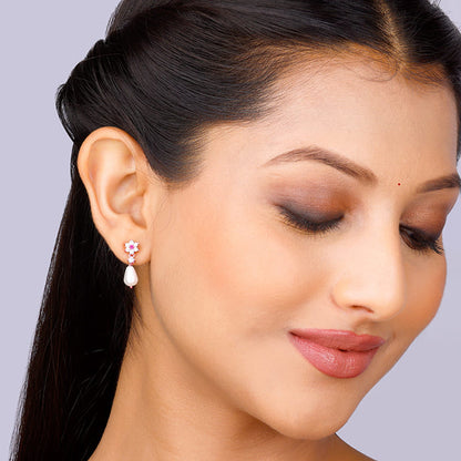Rose Gold Pearl-Kissed Drop Earrings