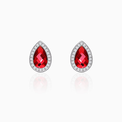 Silver Ruby Red Tear Drop Earrings