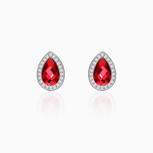 Silver Ruby Red Tear Drop Earrings