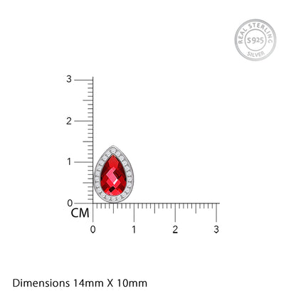 Silver Ruby Red Tear Drop Earrings