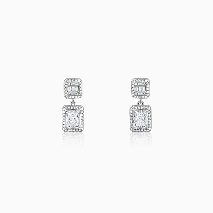 Anushka Sharma Silver Zircon Bold Baguette Earrings