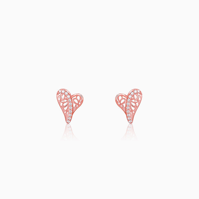 Rose Gold Heart Filigree Earrings