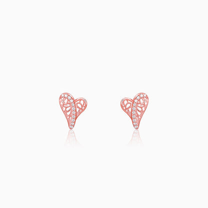 Rose Gold Heart Filigree Earrings