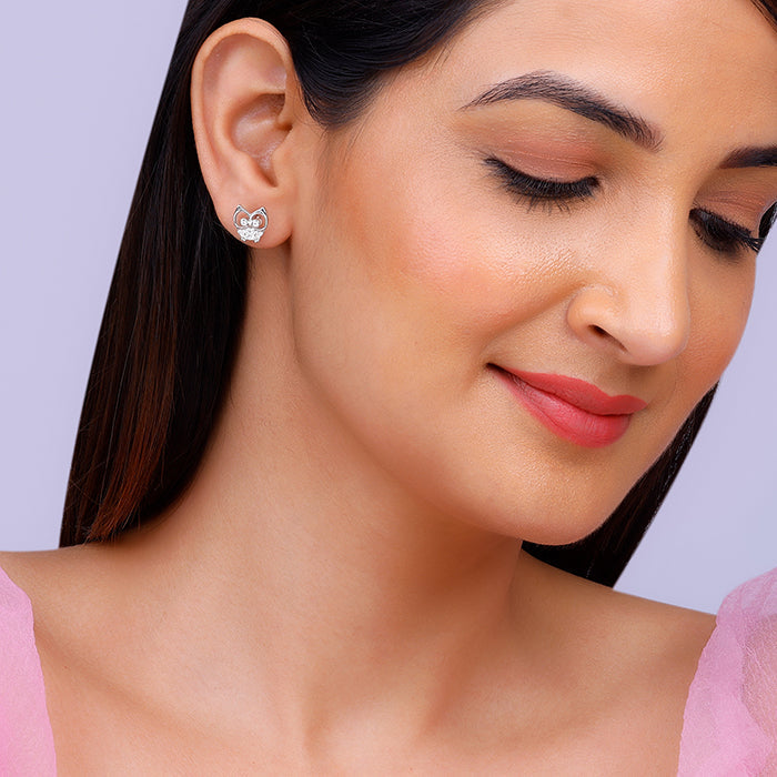 Anushka Sharma Silver Sparkling Owl Earrings