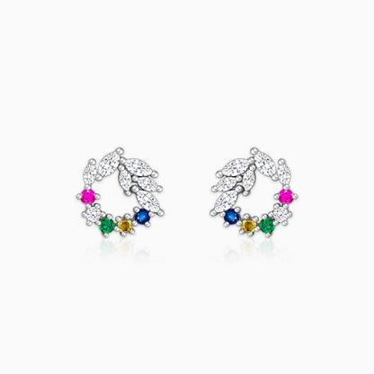 Silver Rainbow Wreath Stud Earrings