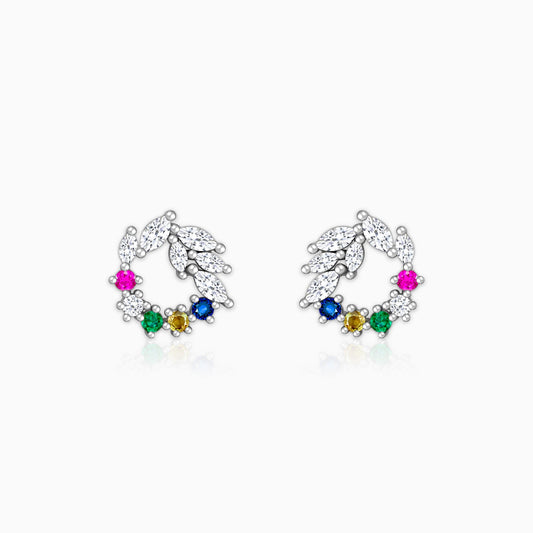Silver Rainbow Wreath Stud Earrings