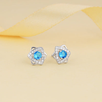 Silver Aqua Blue Star Earrings