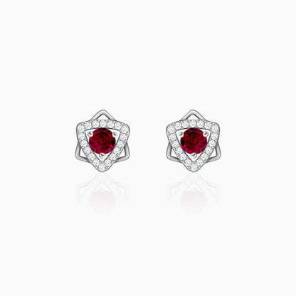 Silver Ruby Red Star Earrings