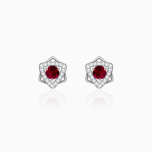 Silver Ruby Red Star Earrings