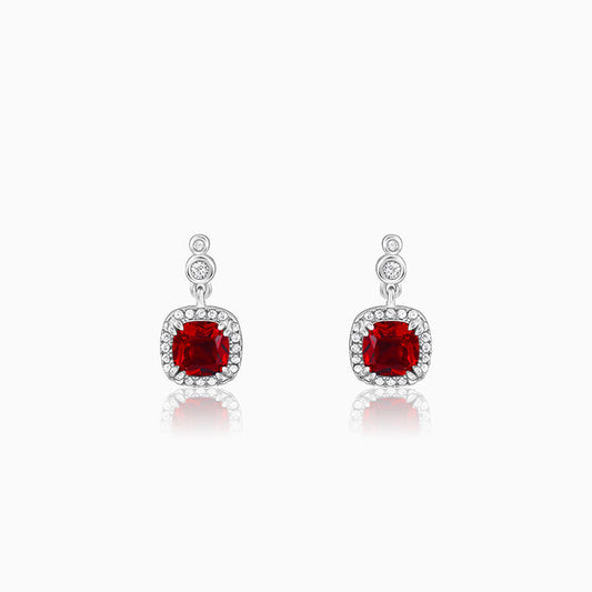 Silver Ruby Red Halo Earrings