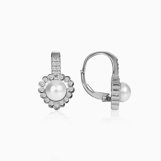 Silver Zircon Pearl Heart Earrings