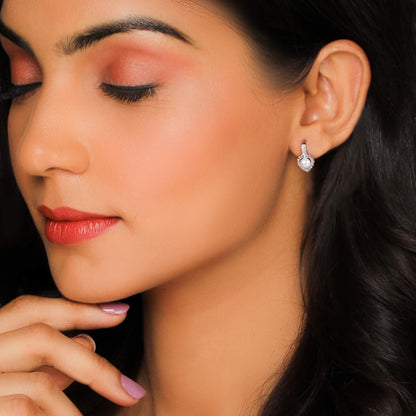 Silver Zircon Pearl Heart Earrings