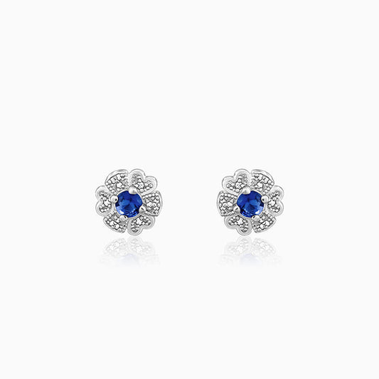 Silver Royal Blue Bloom Studs