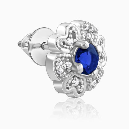 Silver Royal Blue Bloom Studs