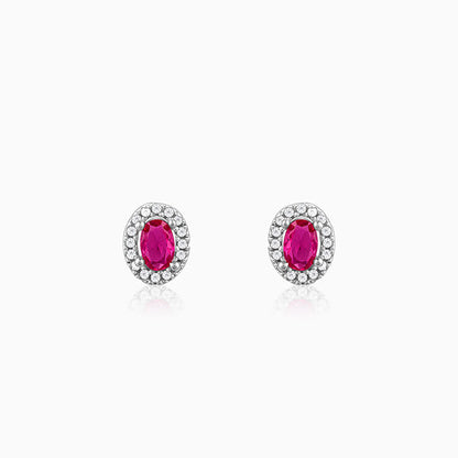 Silver Pink Oval Halo Studs